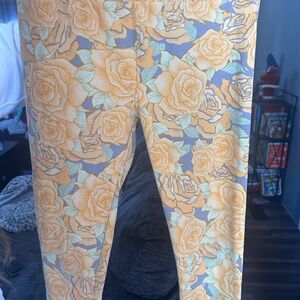 LuLaRoe Kids Leggings with Yellow and Gray Floral Design